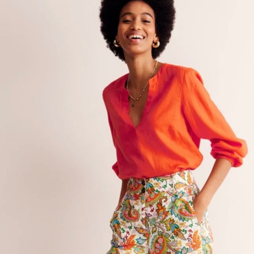 Boden Women's NWOT Orange Alice Linen Blouse